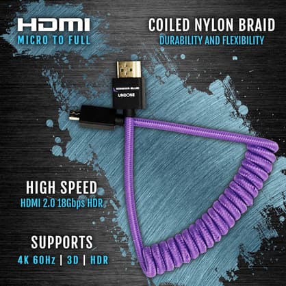 Shopmoment Kondor Blue Gerald Undone MK2 Micro HDMI to Full HDMI Coiled Cable 12in 24in 6