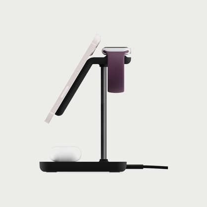 Shopmoment twelve south hirise 3 wireless charging stand side view in use