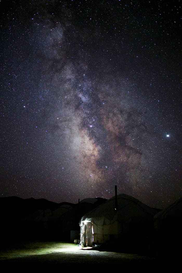 Night sky photography at the Song Kul Yurt Camp in Kyrgyzstan